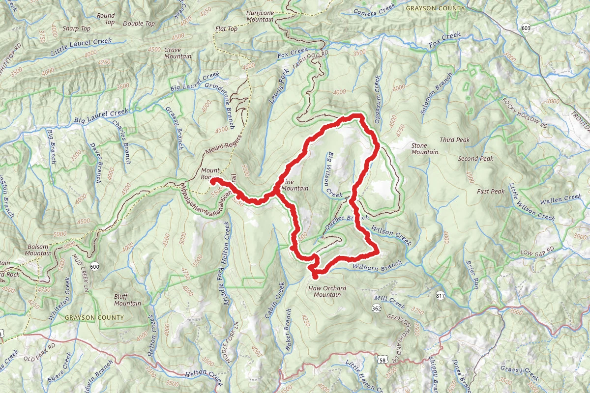 Mount Rogers, Pine Mountain Trail, and Wilson Creek Trail Loop