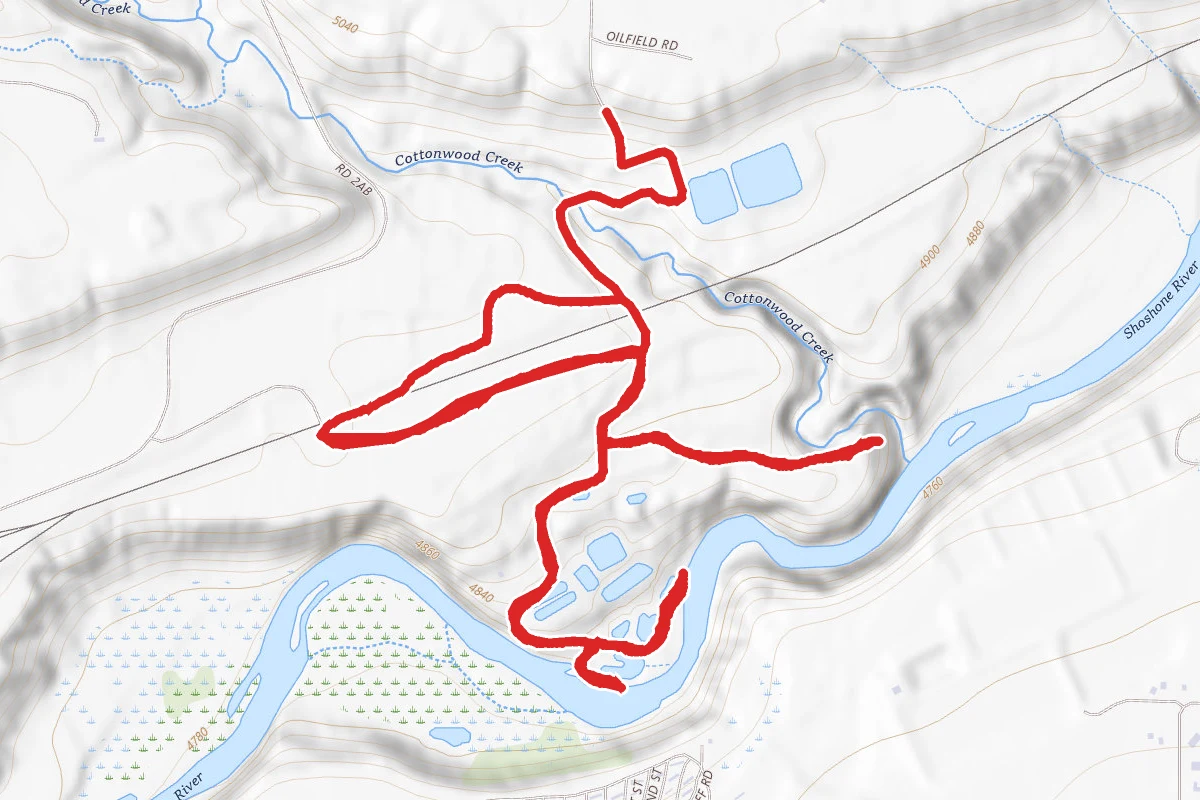 Shoshone River and Oilfield Road Loop route map