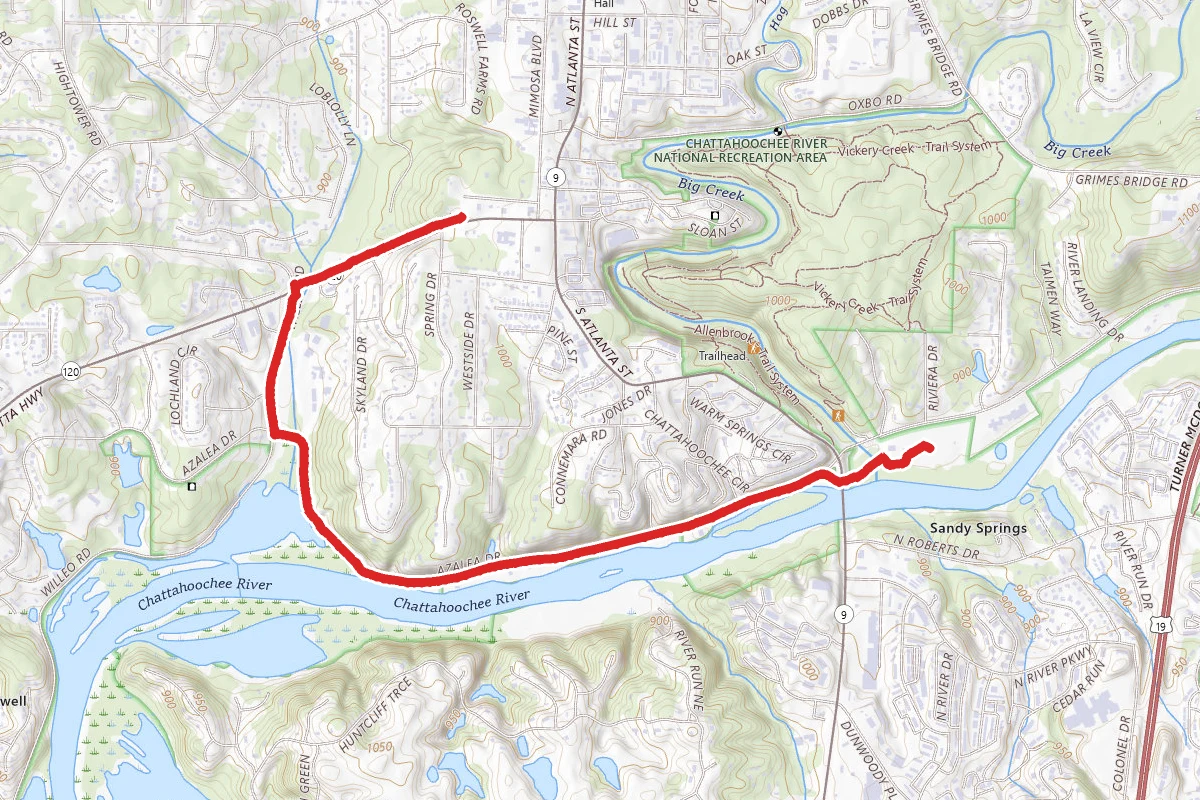 Roswell River Trail to Roswell Historic District