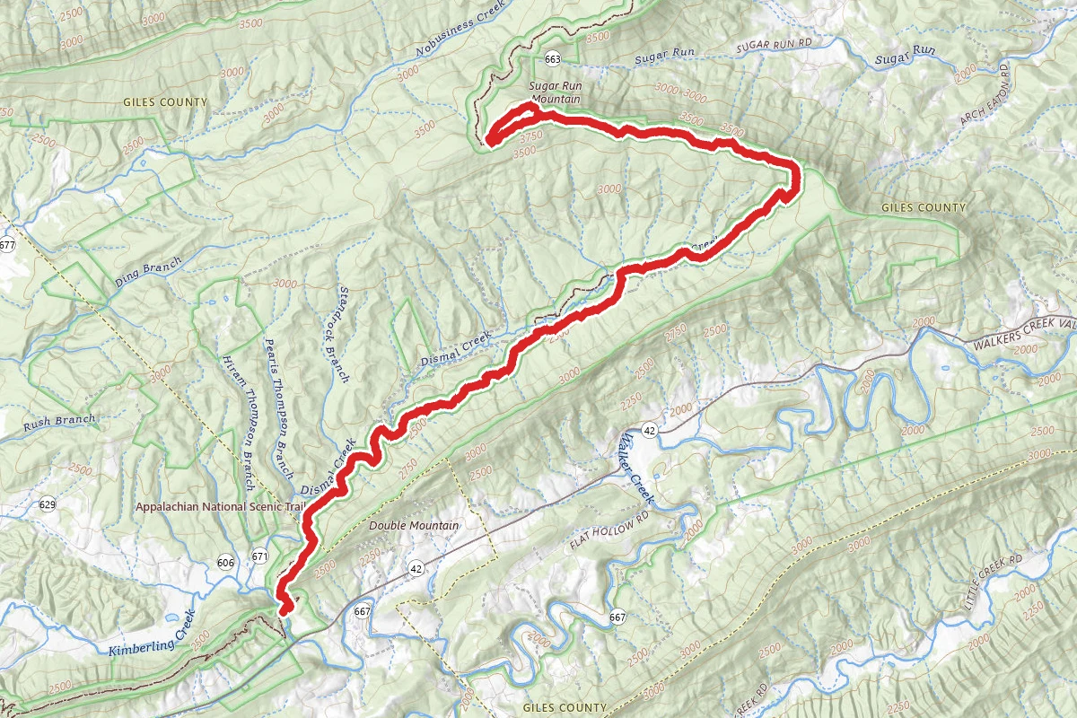 Dismal Falls to Sugar Run Mountain