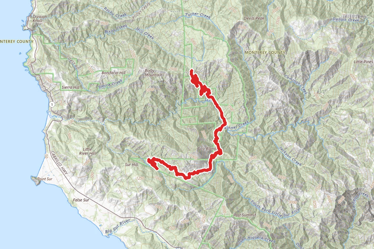 Pico Blanco Trail to Little Sur River