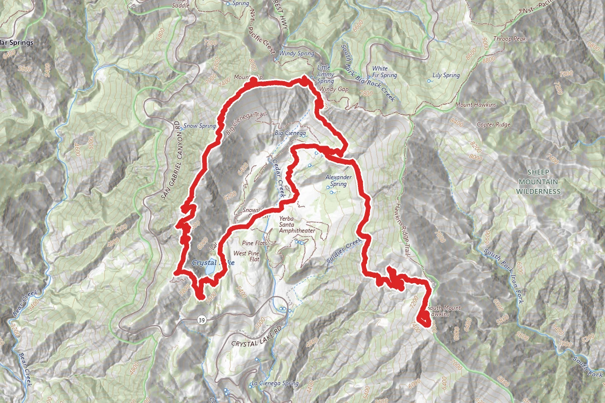 Windy Gap to South Mount Hawkins, Mount Islip, and Crystal Lake Loop