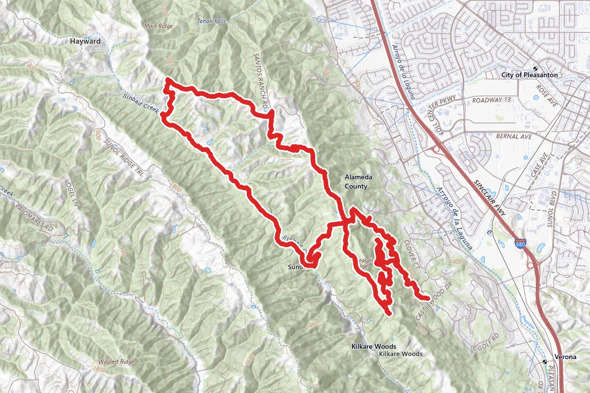 Sinbad Creek Trail to North Ridge Trail to Toyon Trail Loop