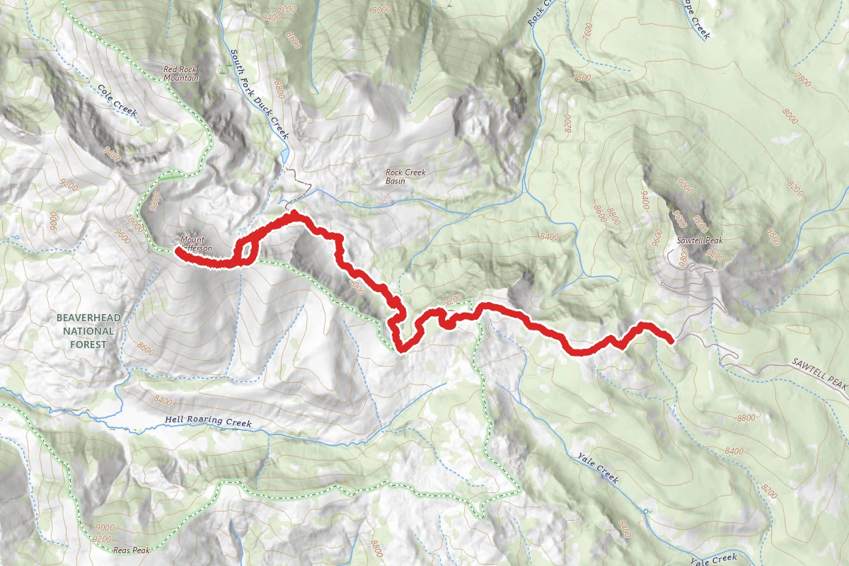 Mount Jefferson via Rock Creek Basin Trail route map