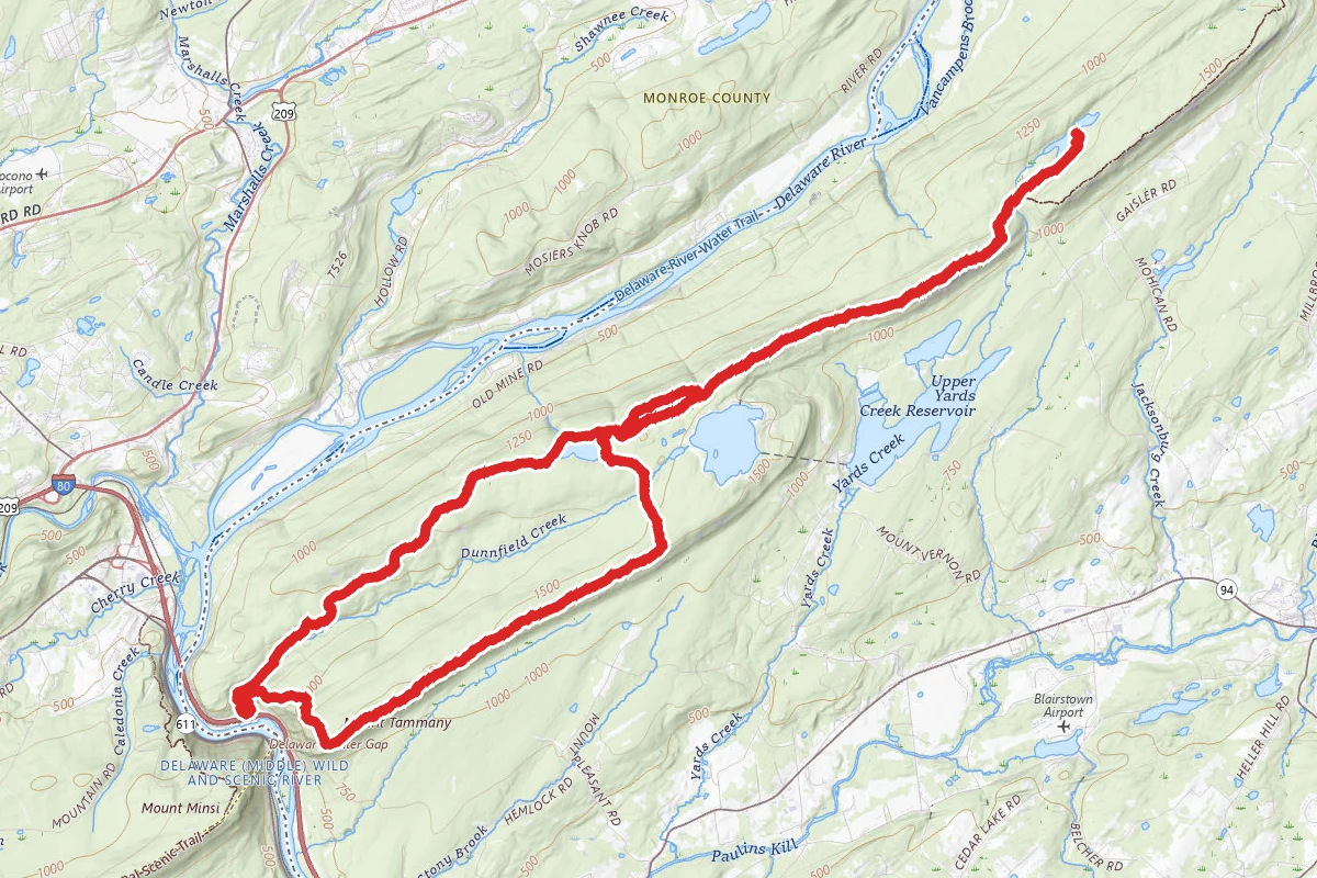 Dunnfield Creek to Mohican Outdoor Center to Mount Tammany via Appalachian Trail and Mount Tammany Fire Road