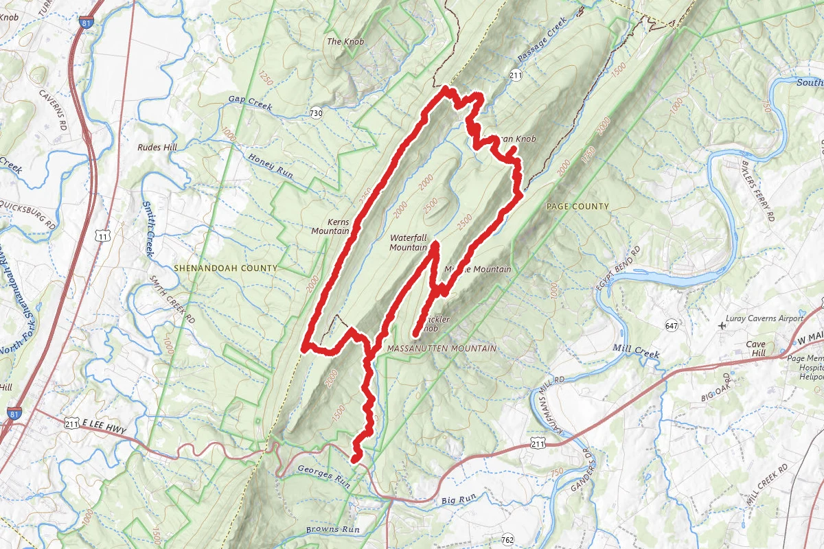 Kerns Mountain, Duncan Knob, Middle Mountain, Strickler Knob and Waterfall Mountain