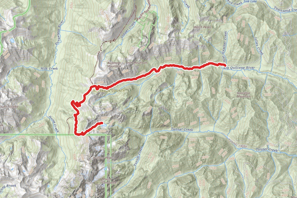 Charilia Lakes via Upper Big Quilcene Trail, Upper Dungeness Trail, and Carlia Lakes Way Trail