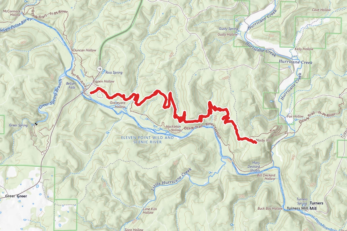 Greer Crossing Recreation Area to Mosby Hill
