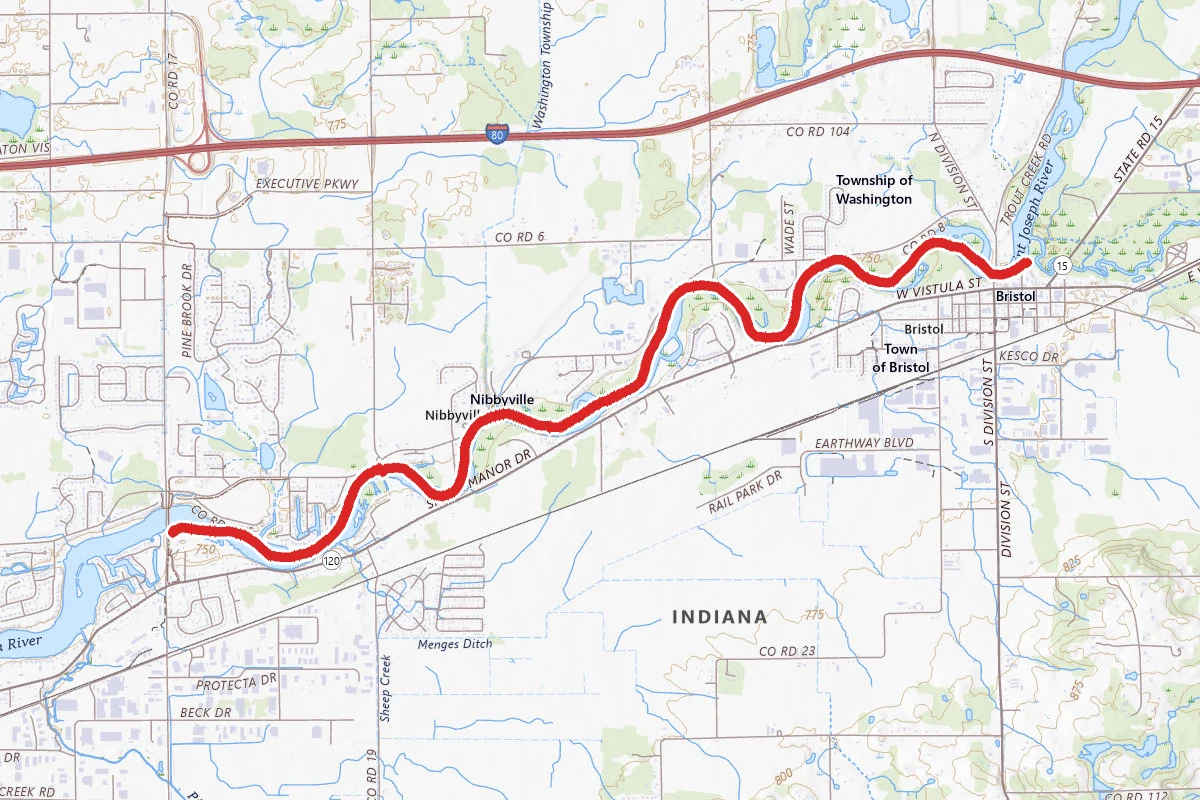 Bristol to CR-17 Boat Ramp Paddle Route