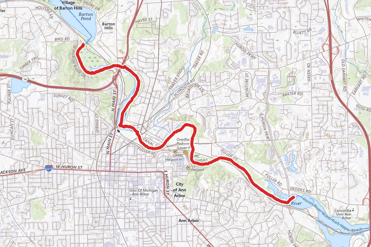 Barton Nature Area to Gallup Park on the Huron River