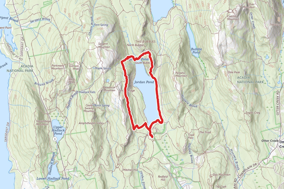 Jordan Cliffs Trail to Bubbles Trail to Jordan Pond Path