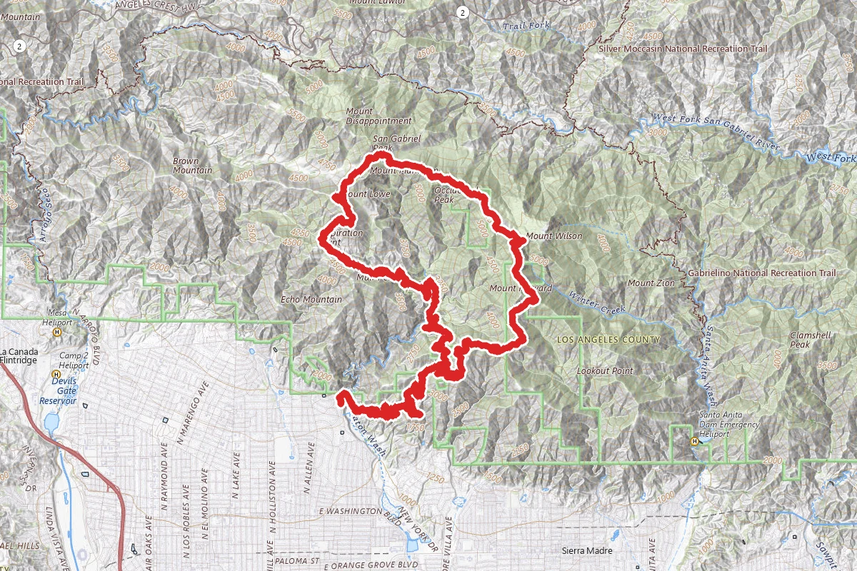 Mount Wilson Road, Idle Hour, and Mount Lowe Trail Loop