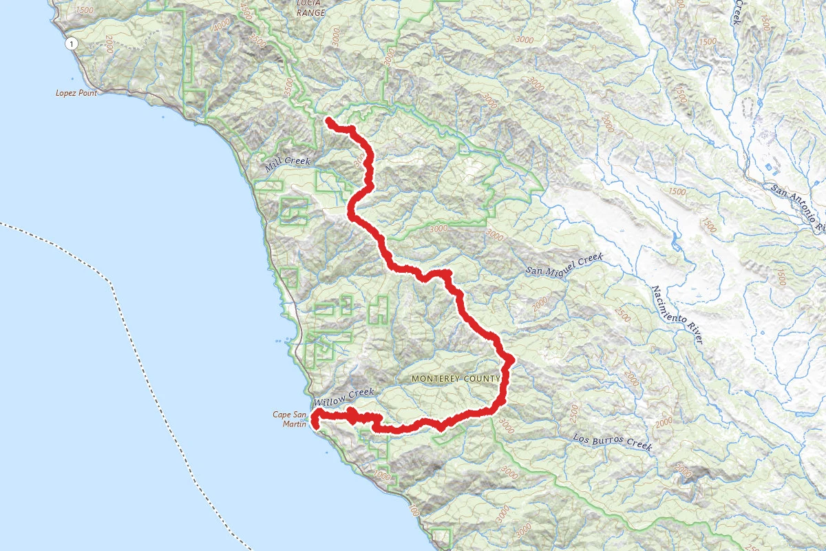 South Coast Ridge Road to Los Burros Road