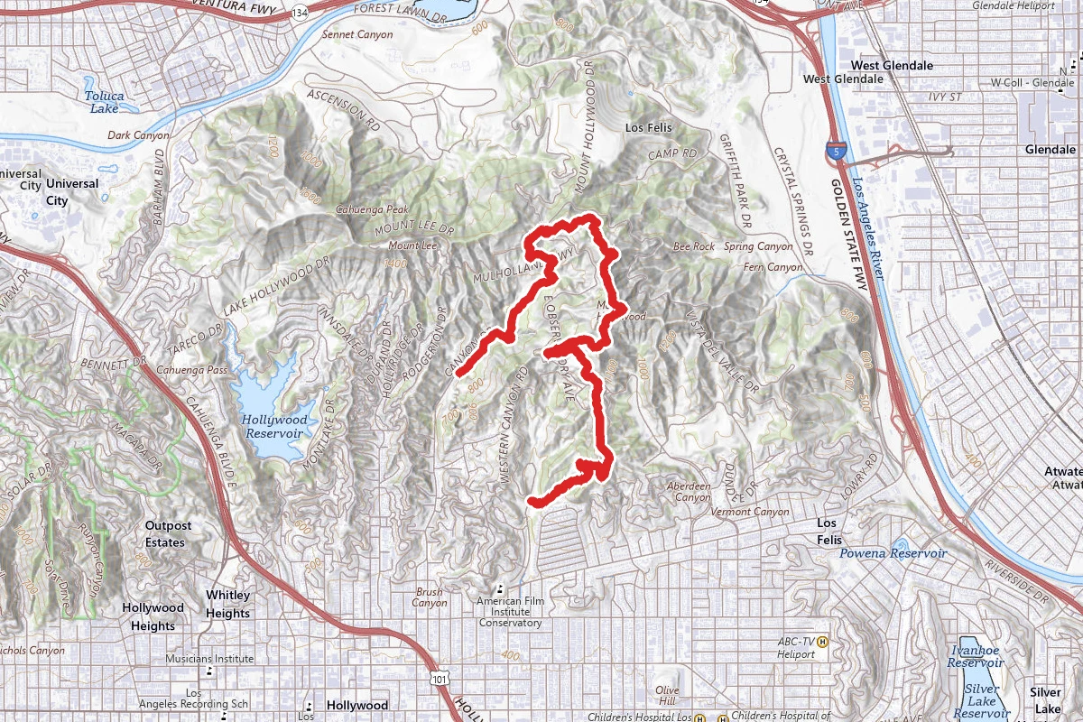 Canyon Road to Trails Cafe via Griffith Observatory
