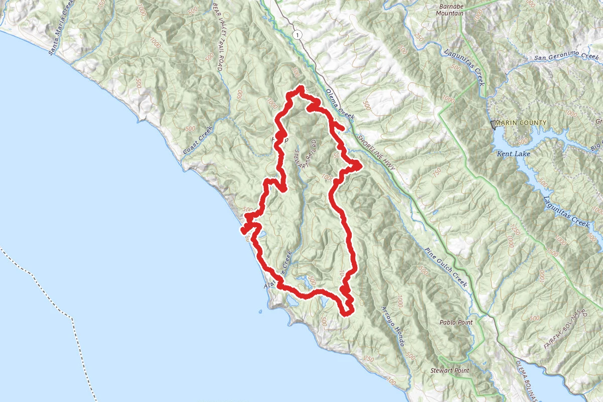 Olema Valley, Lake Ranch, Stewart and Greenpicker to Bass Lake, Wildcat Campground and