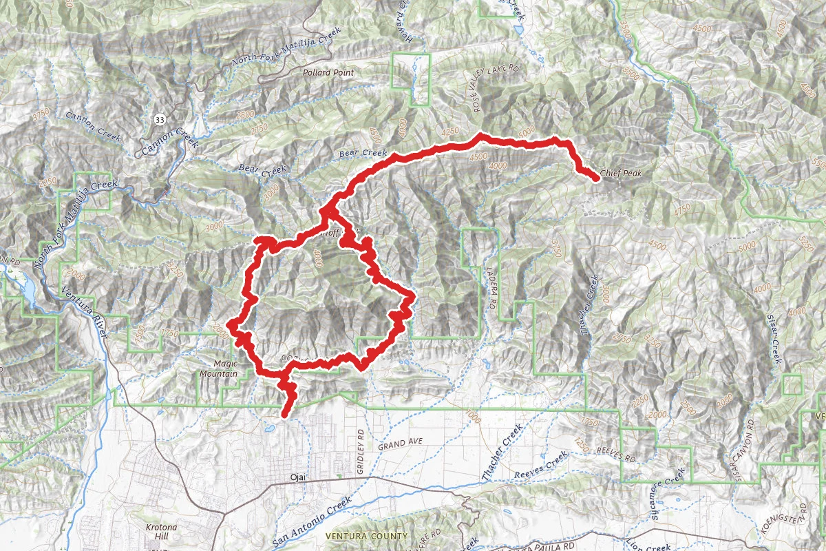 Pratt Trail, Nordhoff Ridge and Gridley Trail loop to Chief Peak