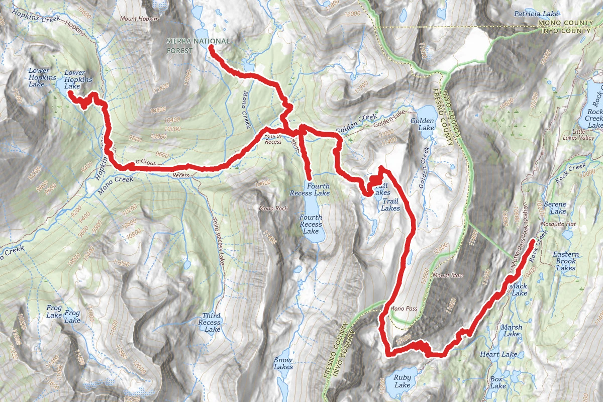 Recess Lake, Hopkins Lake, and Pioneer Basin Lake