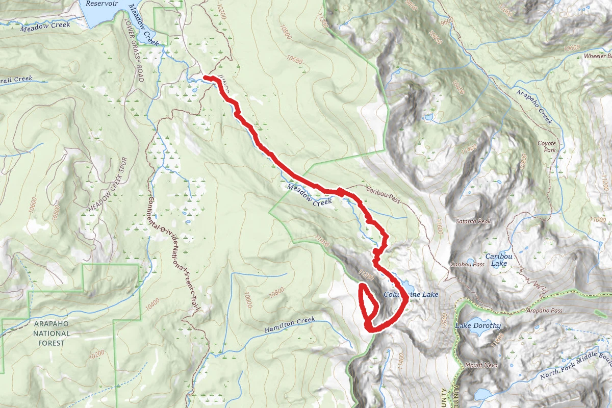 Caribou Pass Trail to Columbine Lake and West Ridge