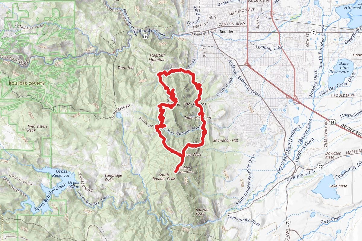 Gregory Canyon Rd to Green Mountain, Bear Peak, and South Boulder Peak