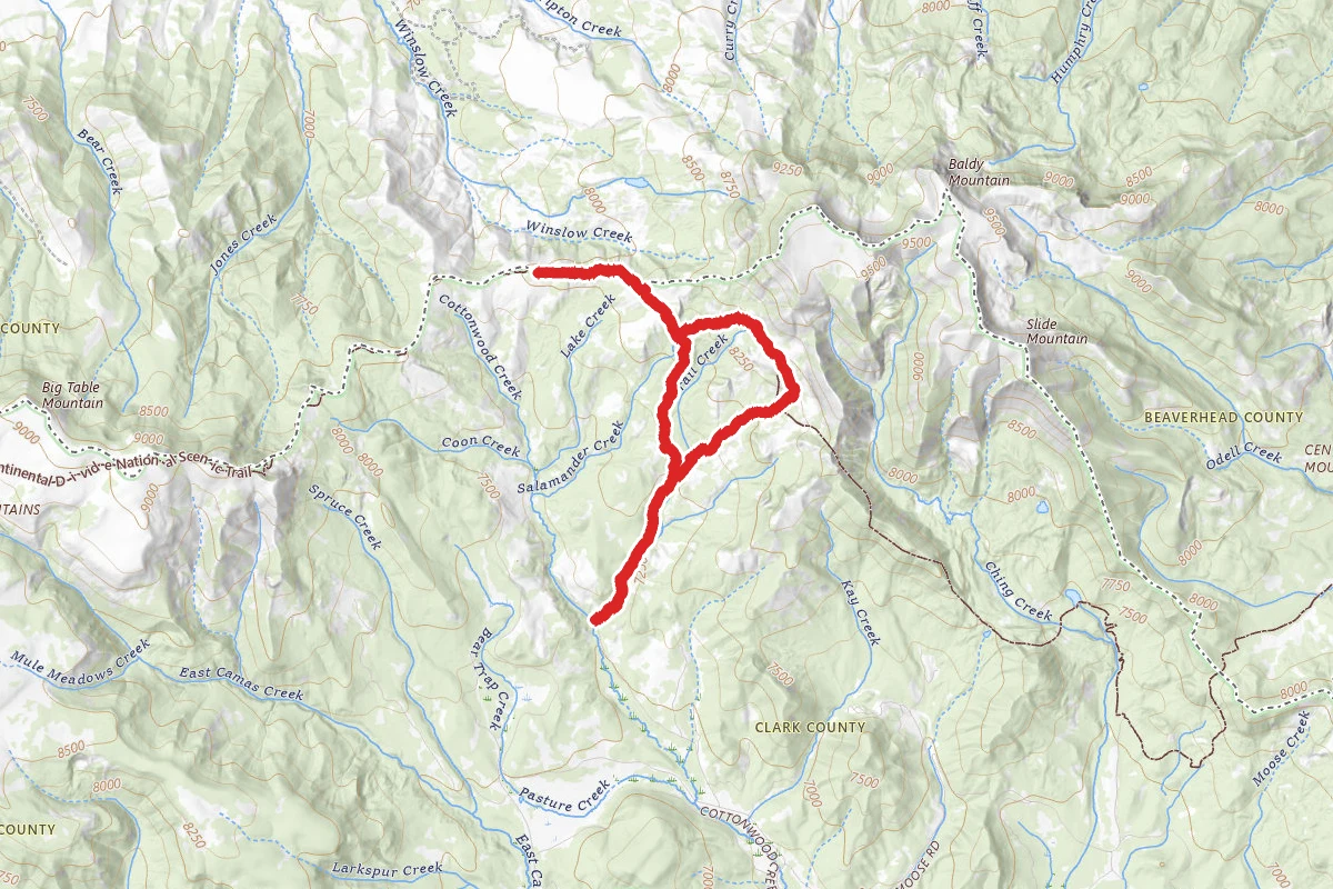 Salamander Lakes to Continental Divide Loop route map