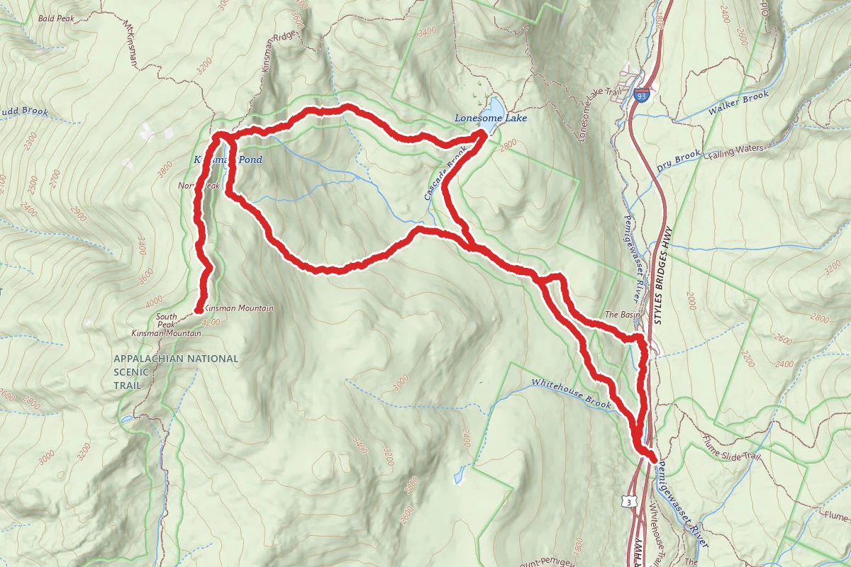 Cascade Brook, Lonesome Lake, North Kinsman and South Kinsman Mountain Loop