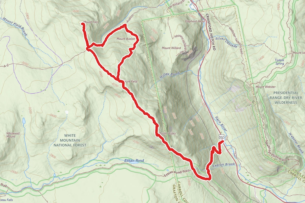Mount Avalon and Mount Tom via Willey Range Trail