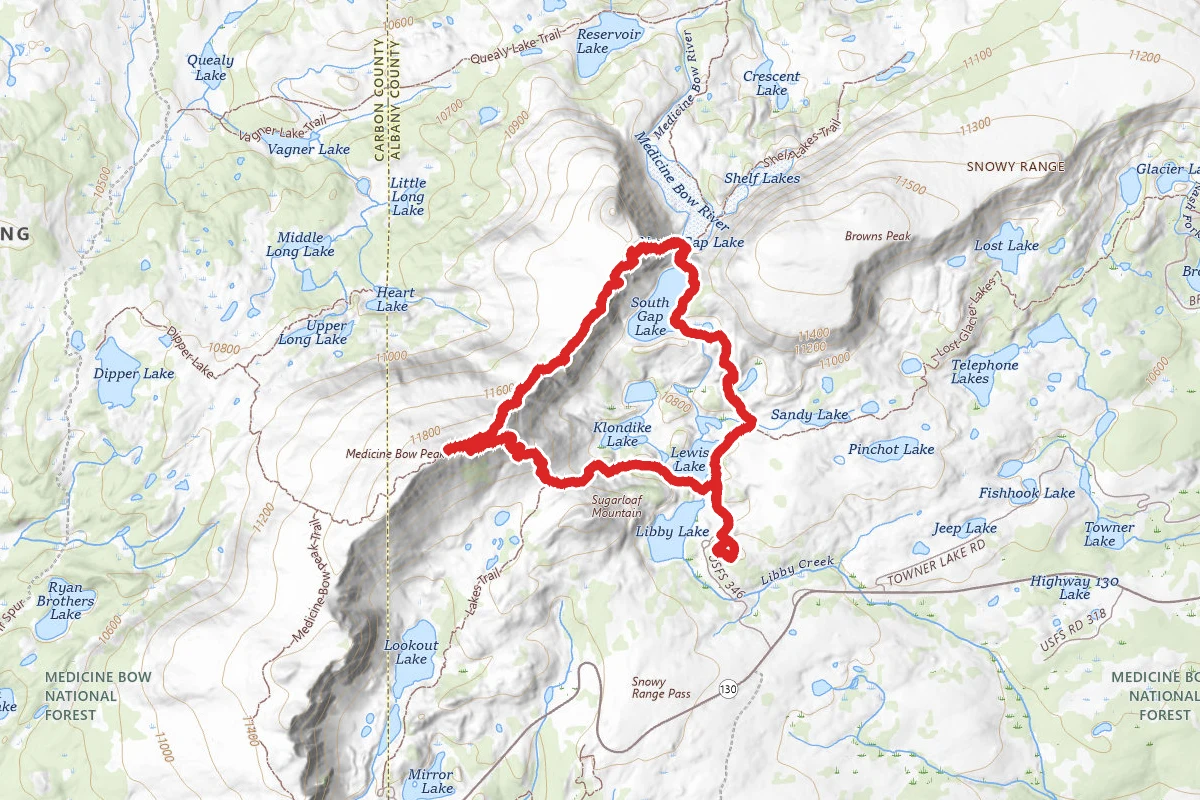 Lewis Lake, Medicine Bow Peak and South Gap Lake Loop