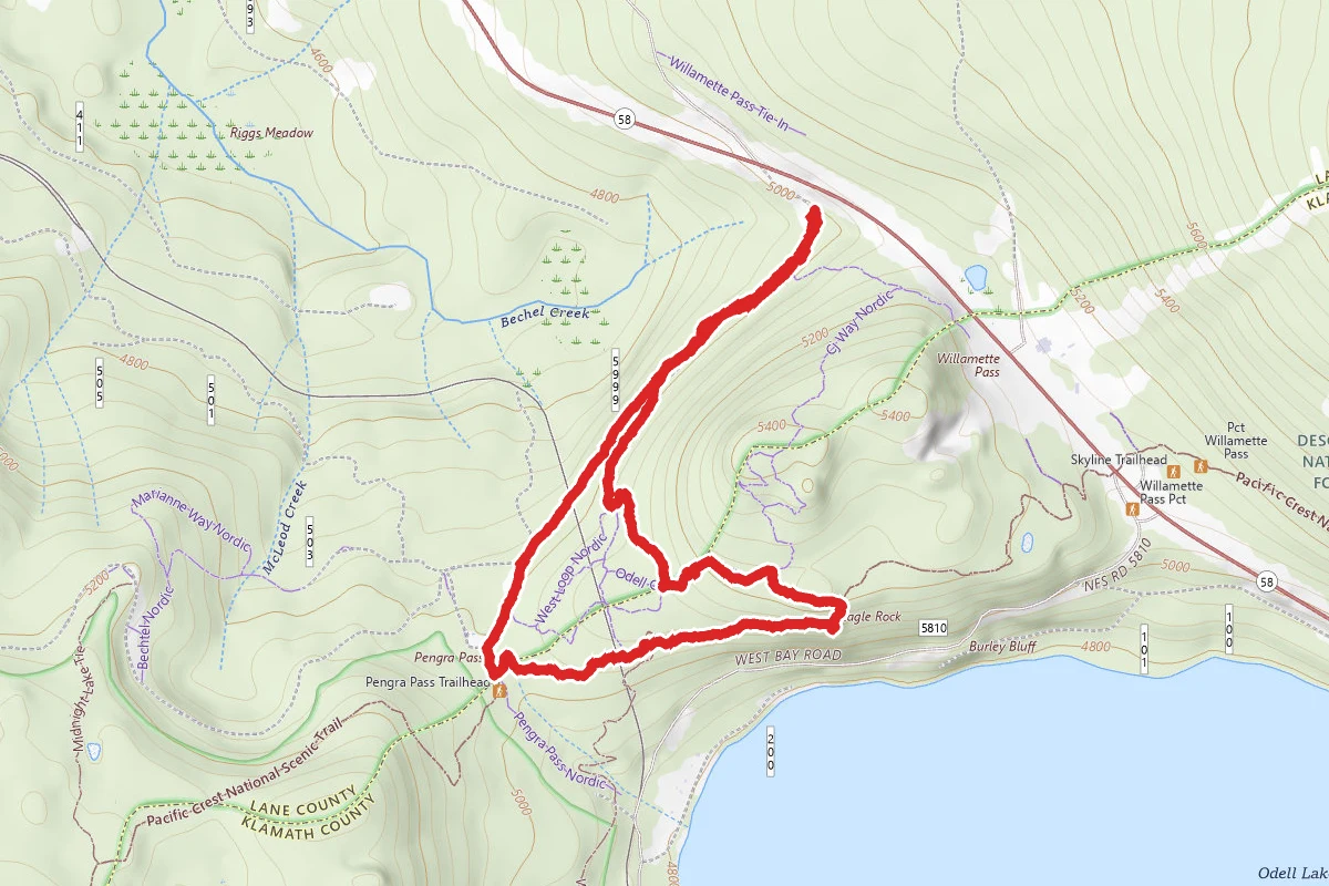 Gold Lake Shelter to Eagle Rock and Odell Lake Overlook