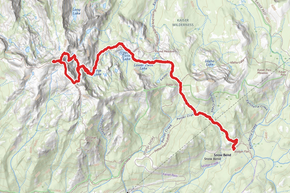 Twin, George, College, Campfire, & Jewel Lakes to Kaiser Peak
