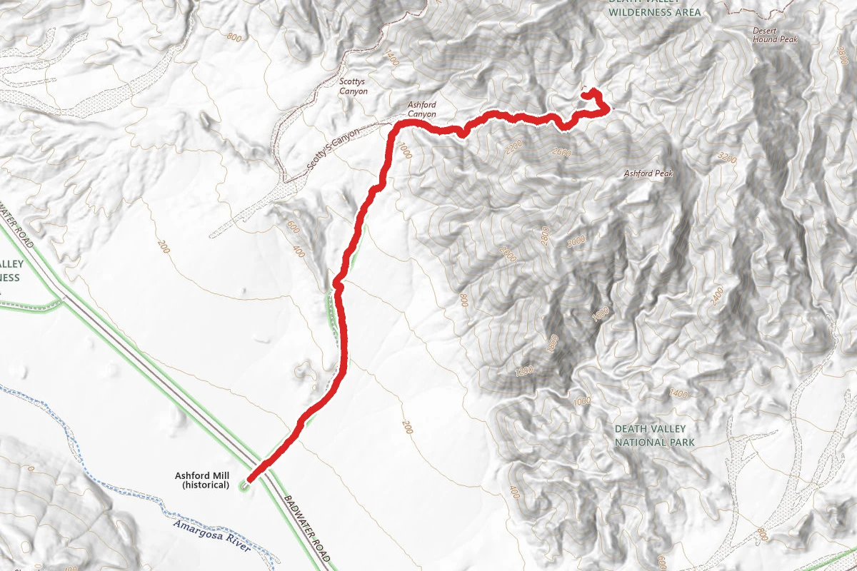 Ashford Canyon Trail route map