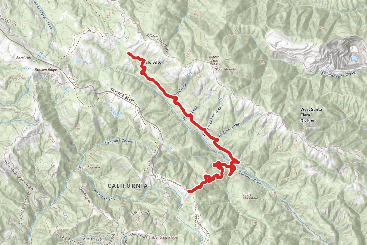 Grizzly Flat Trail and Canyon Trail to Monte Bello Open Space
