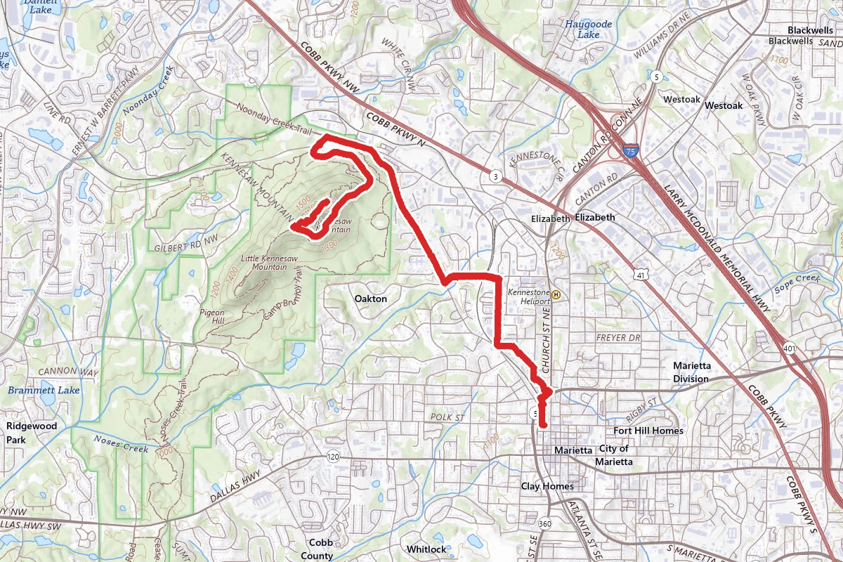 Kennesaw Mountain via Mountain to River Trail M2R