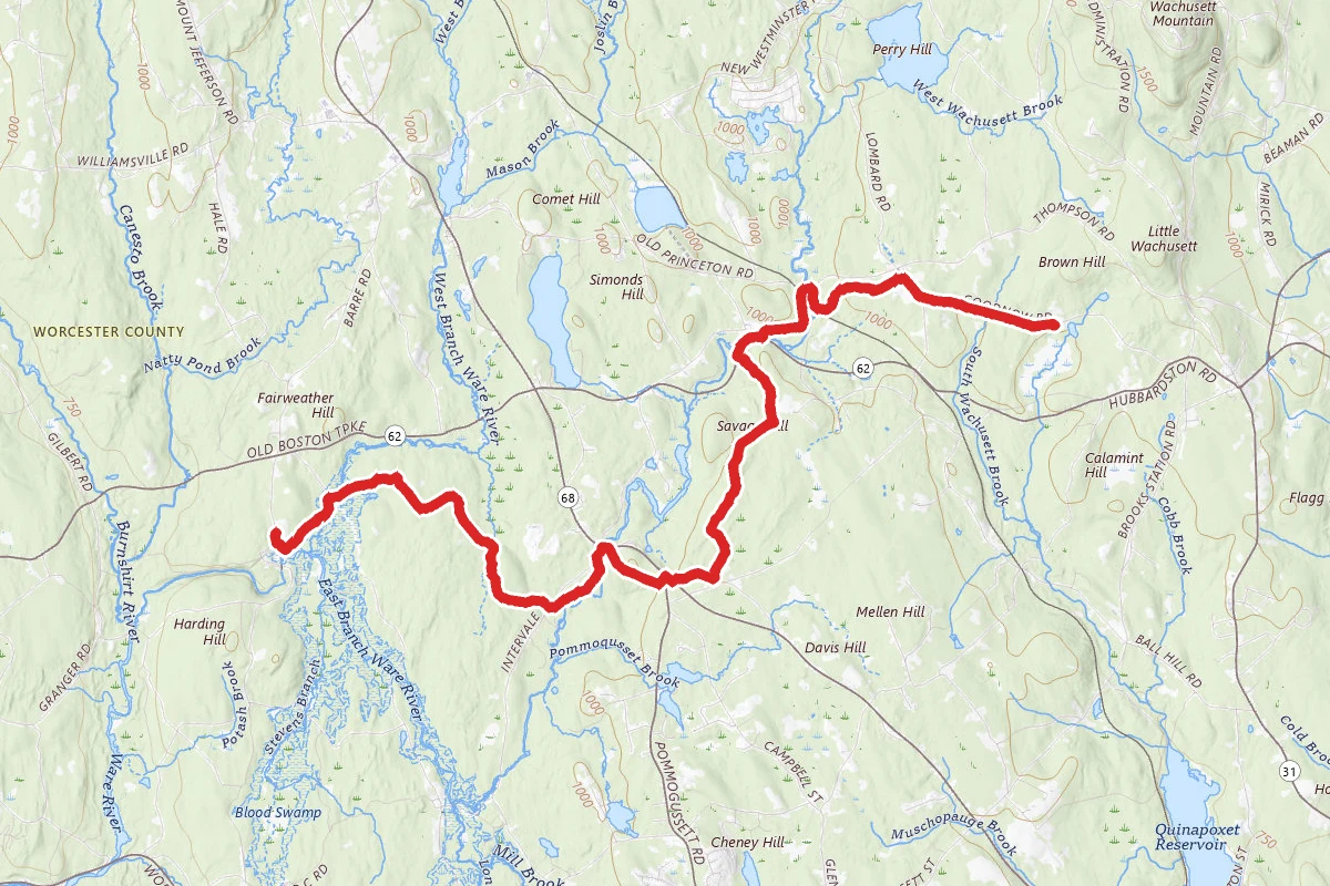 Midstate Trail Northbound- Barr Falls to Wachusett Meadows