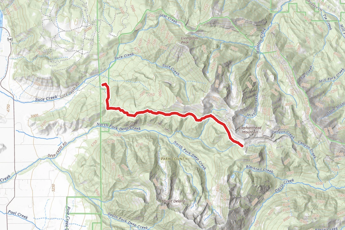 North Fork Deep Creek Trail to Elephanthead Mountain