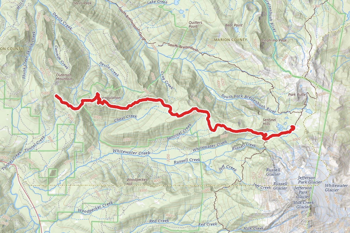Triangulation Trail to Whitewater Trail and Rock Lake