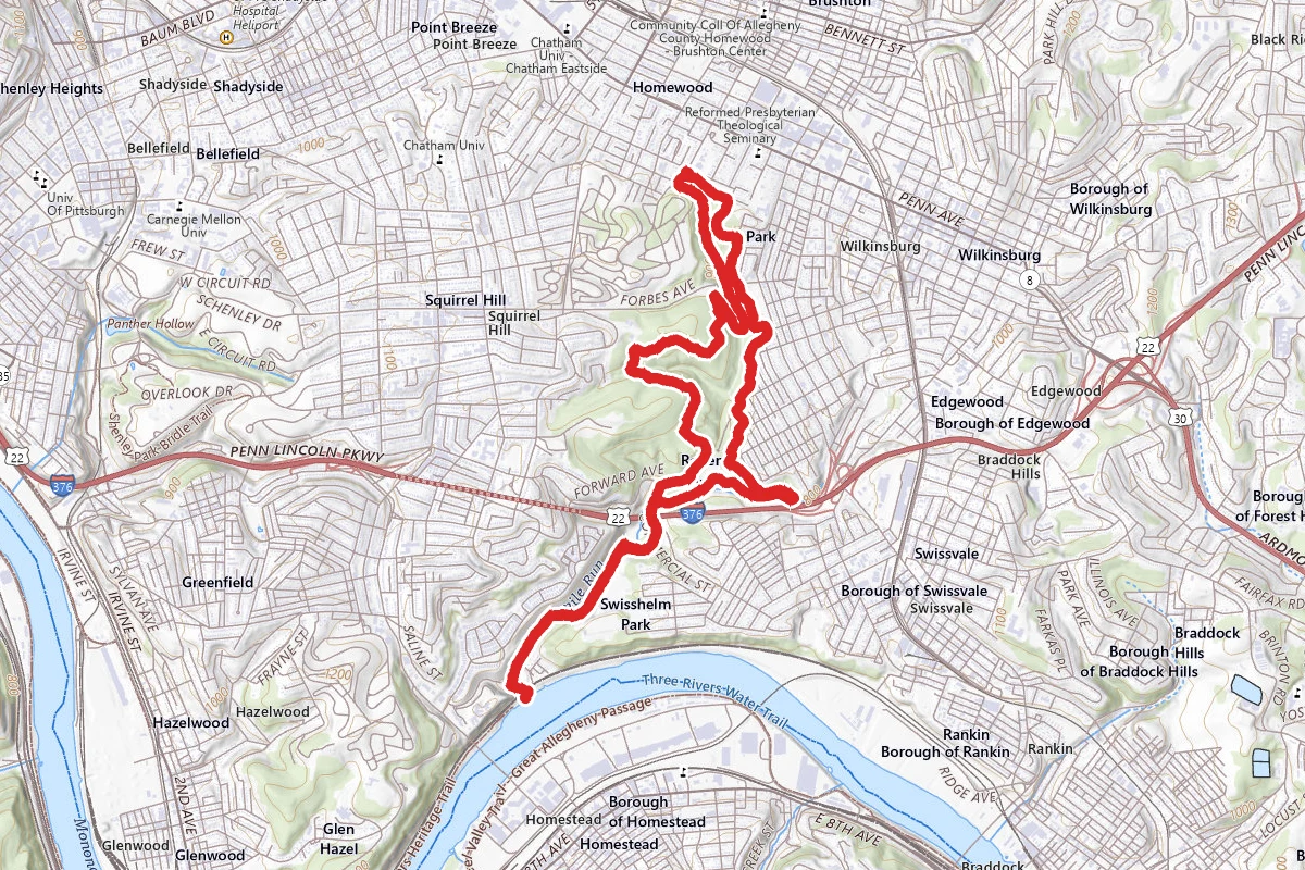 Frick Park Traffic Circle to Monongahela River Loop