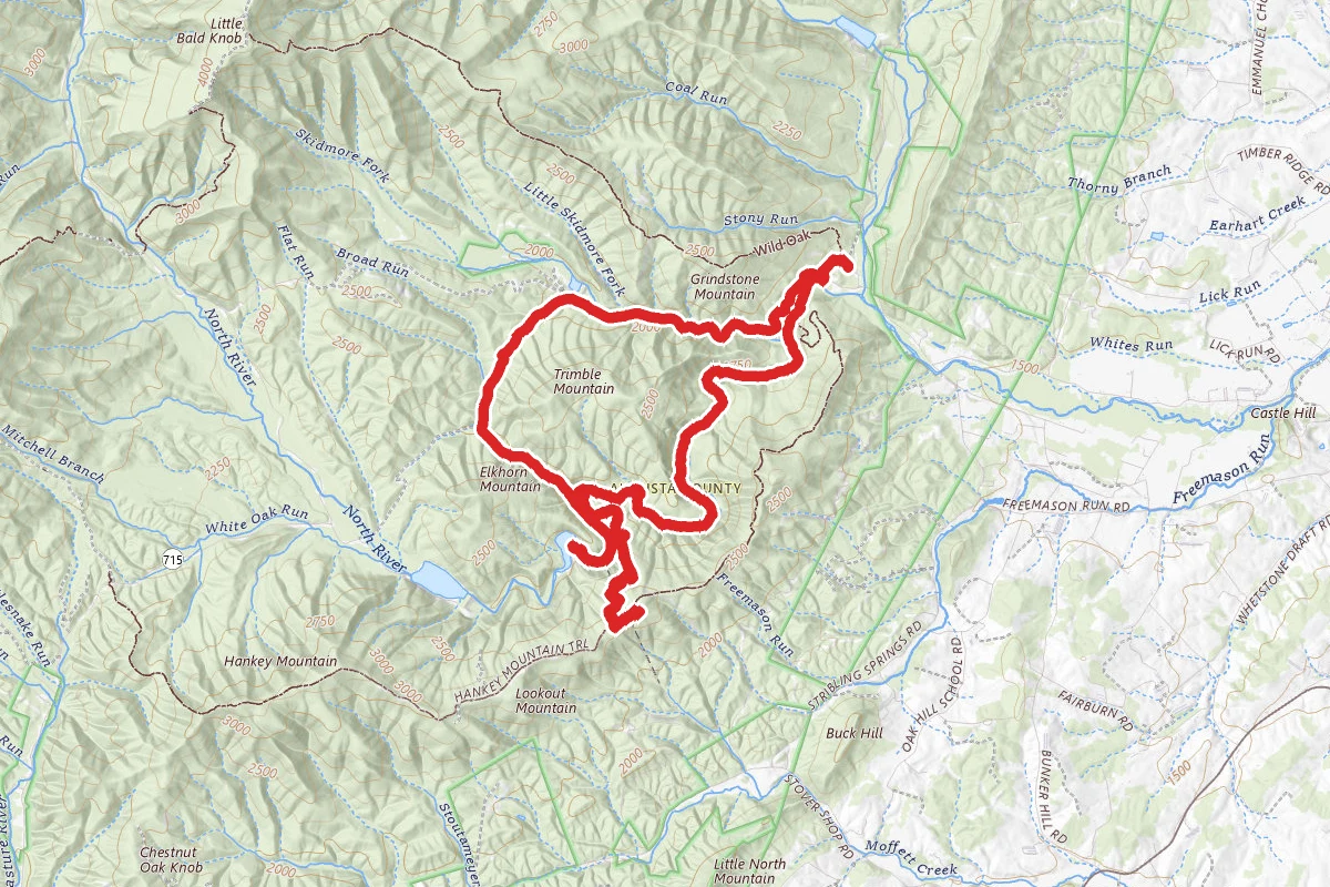 Staunton Reservoir to Hanley Mountain Road and North River Gorge