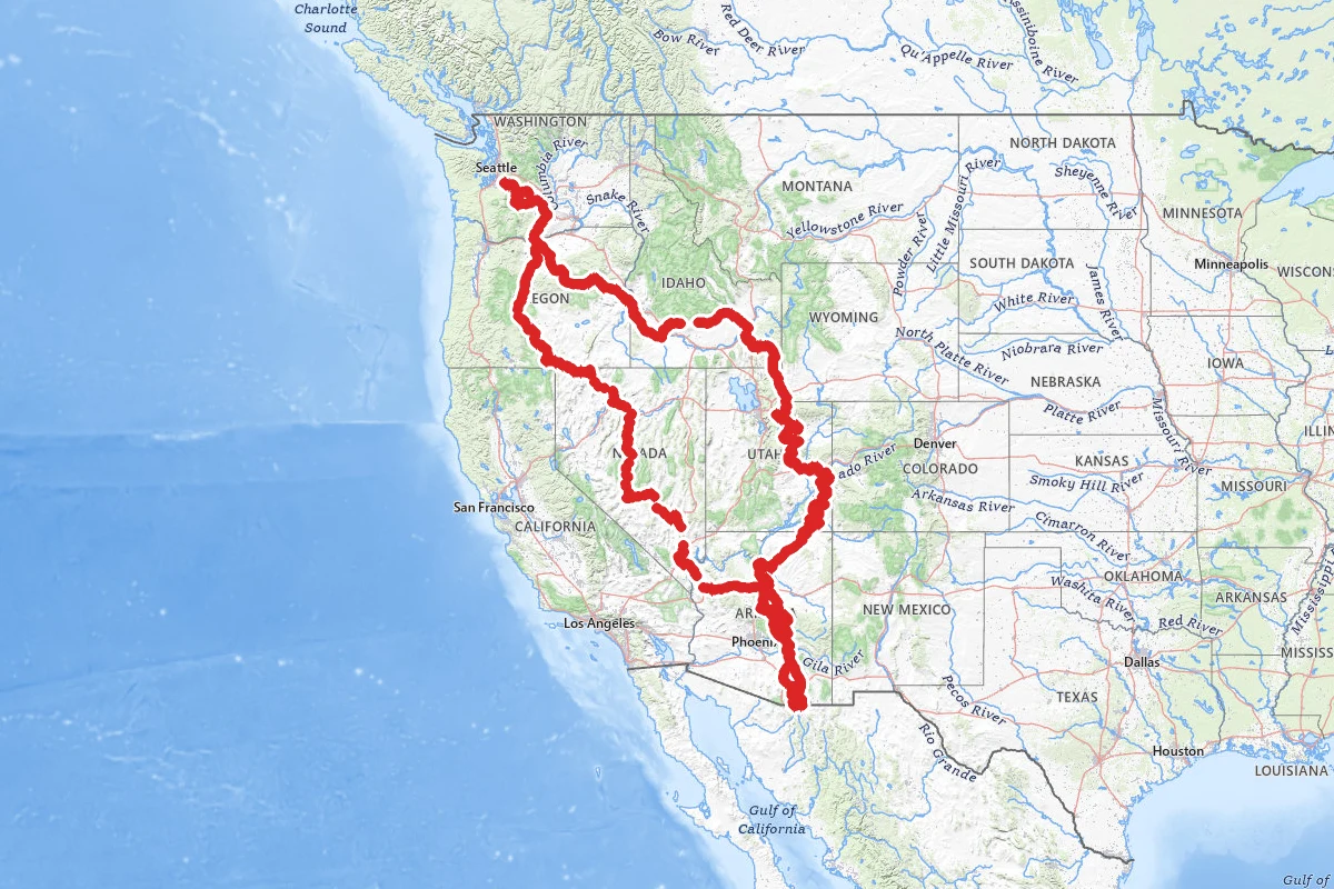 Washington to Arizona Backcounty Discovery Route Ride route map