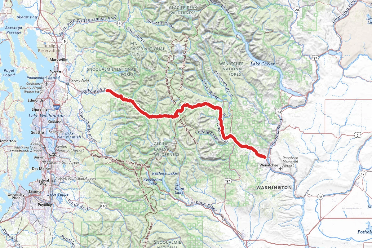 Stevens Pass Scenic Byway route map