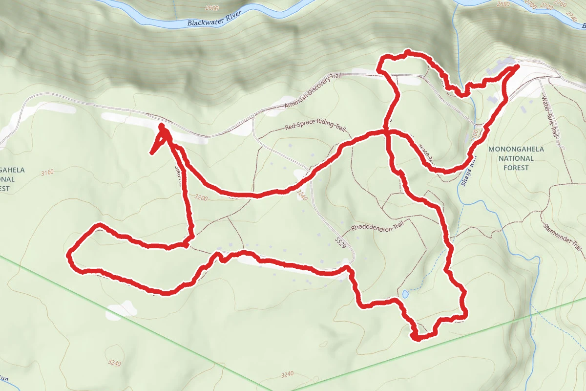 Balanced Rock, Cherry Lane, Sled Run, Shady Tace, Elakala Trail