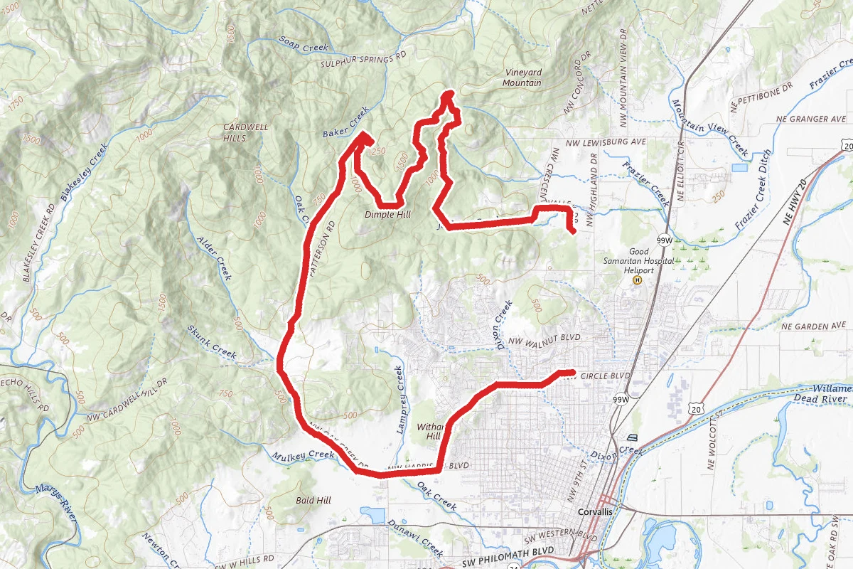 Northwest Corvallis Trail route map