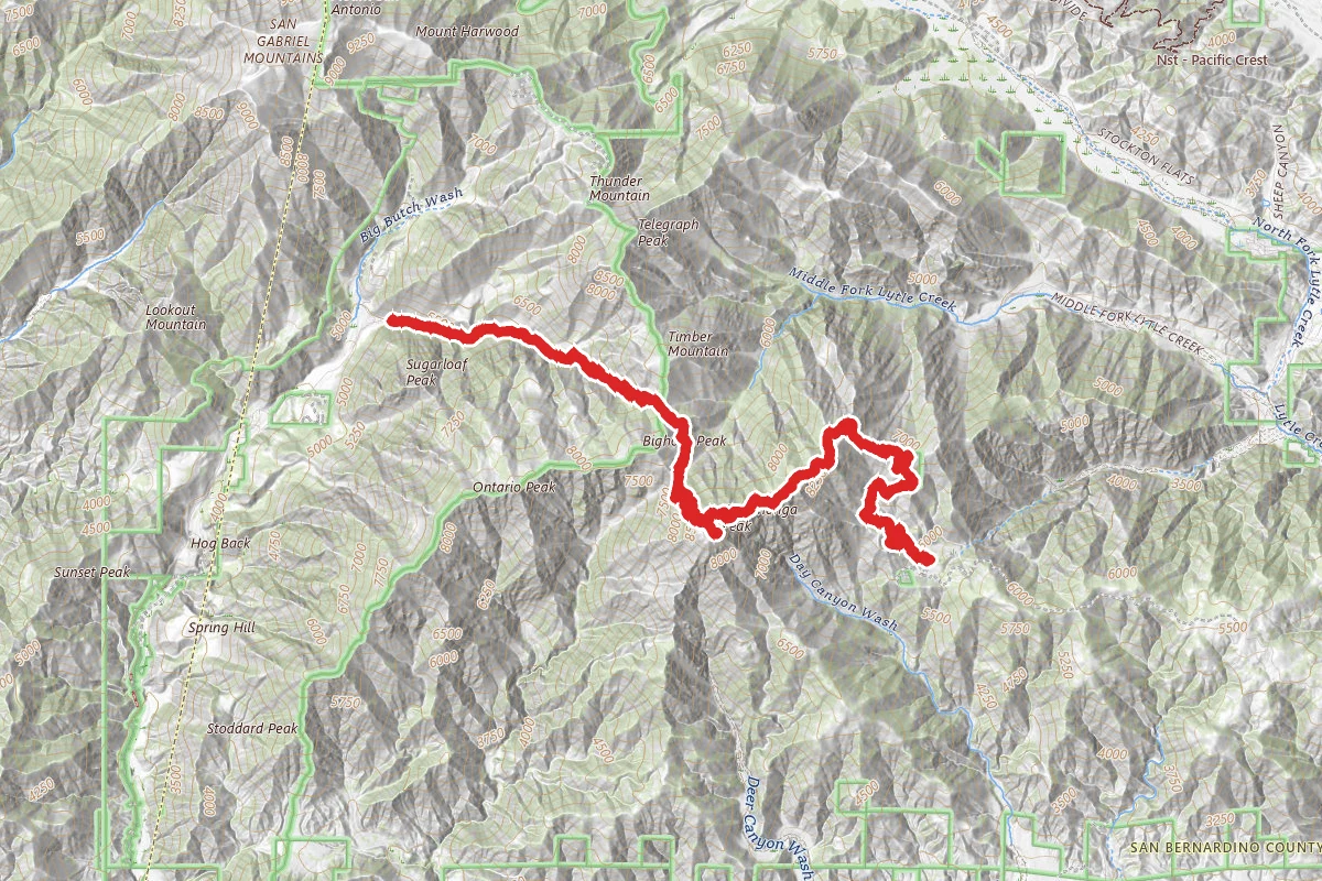 Joe Elliot Tree Memorial via Icehouse Canyon Trail to Cucamonga Peak Trail