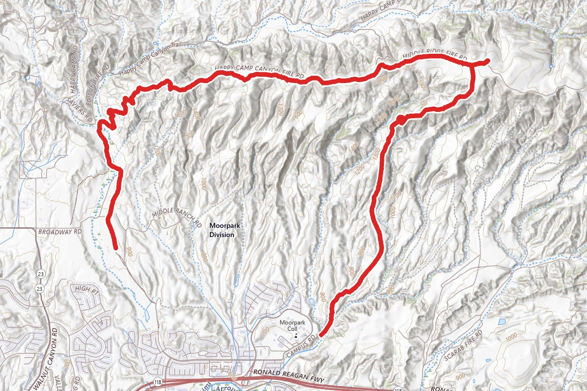 Fire Canyon Road No. 2 to Middle Ridge to Happy Camp Canyon Fire Road
