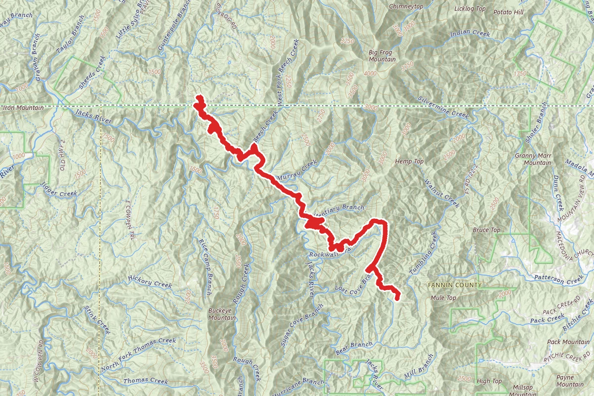 Hemptop, Penitentiary Branch, Jacks River and Beech Bottoms Trail