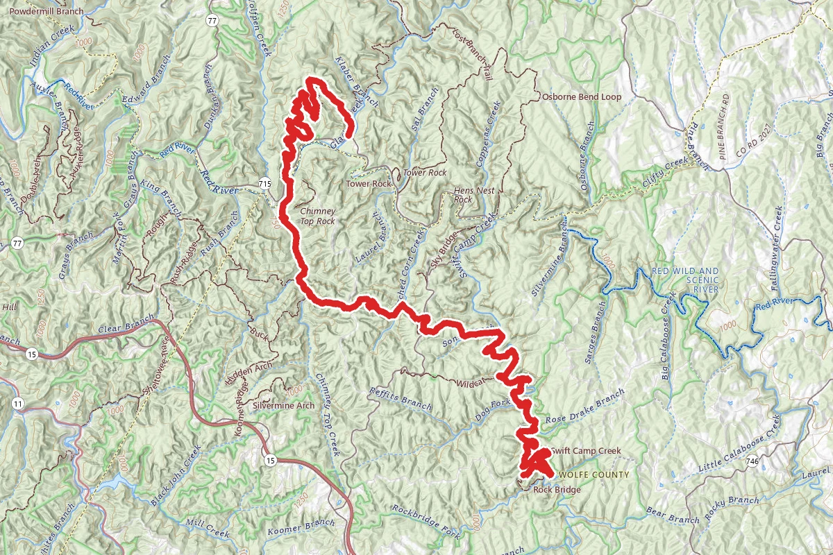 Bison Way, Indian Staircase, Sheltowee, Rough and Swift Camp Creek Trail