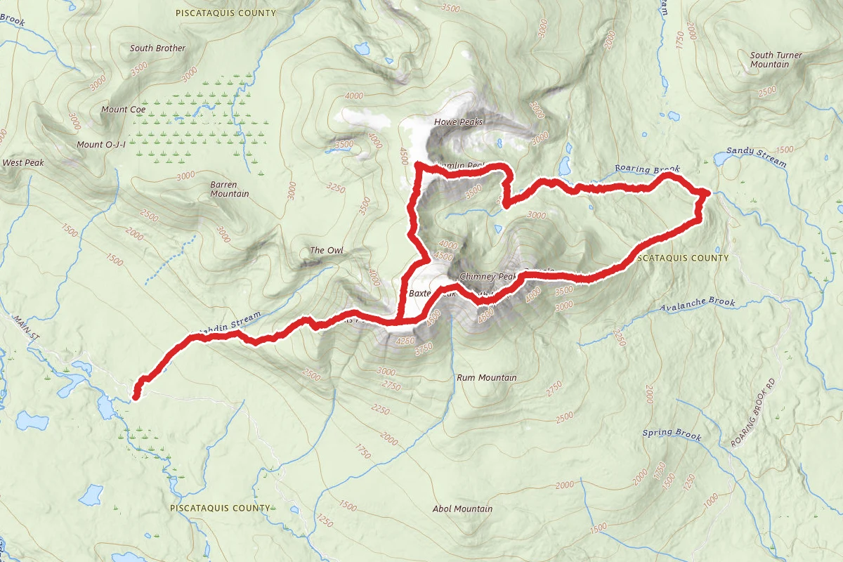 Hunt Trail to Helon Taylor Trail to Chimney Pond Trail Loop