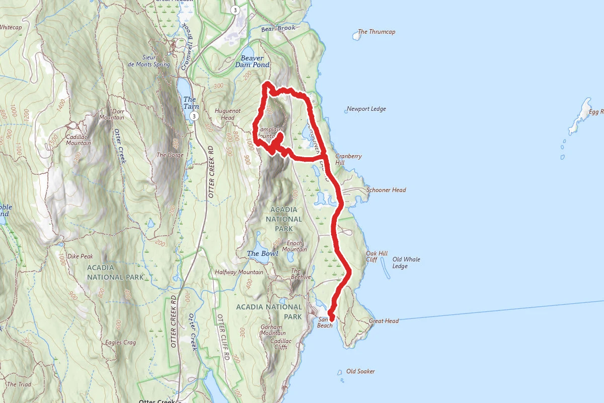 Champlain Mountain, Orange and Black Path, and Schooner Head Path to Sand Beach