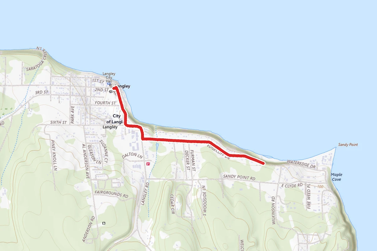 Langley via Cascade Ave and Edgecliff Dr