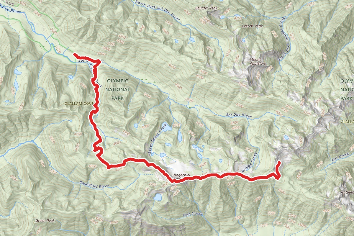 High Divide Trail and Cat Basin Primitive Trail to Swimming Bear Lakeway Trail