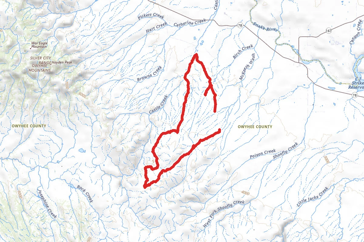 Oreana and Holy Rocks OHV Loop route map